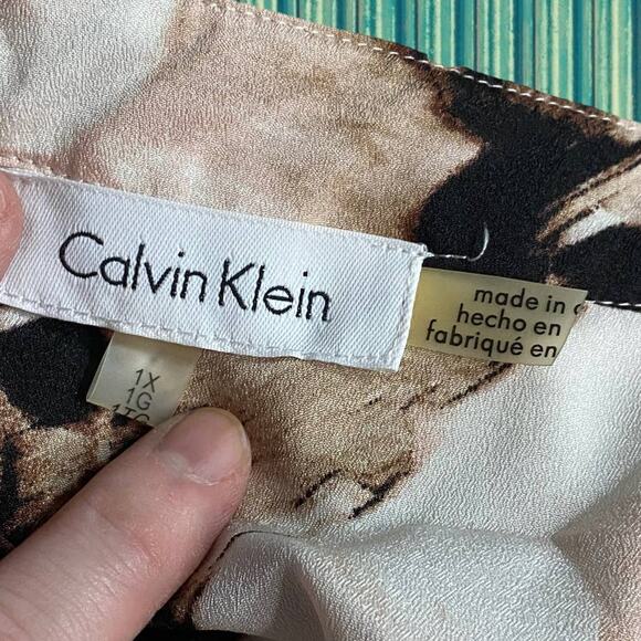 Calvin Klein Peach Black Floral Button Down Shirt Size 1X - Picture 7 of 9